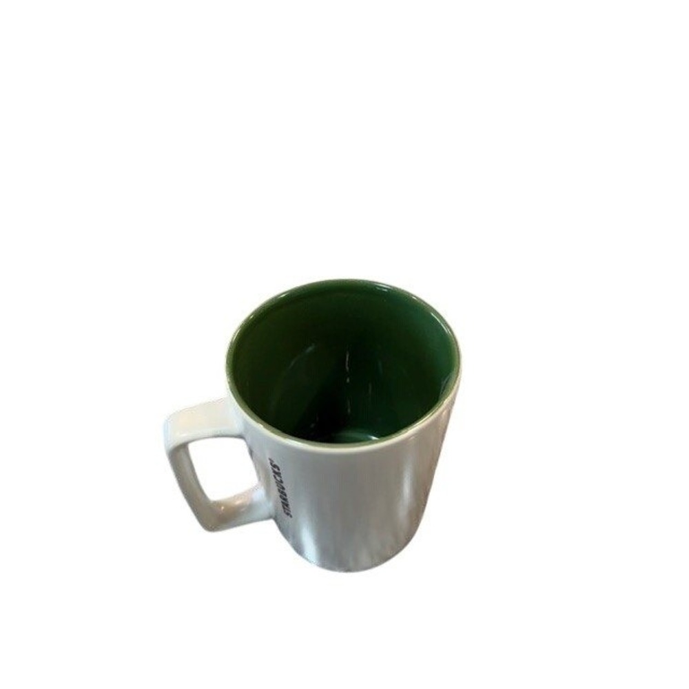 Starbucks 2017 Geometric Stag Deer Coffee Mug 12oz Cream Green Interior Ceramic - Picture 3 of 4